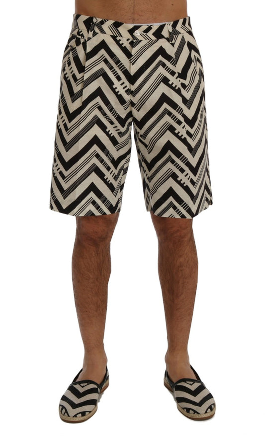 Dolce & Gabbana Weiß-schwarz gestreifte Baumwoll-Leinen-Shorts