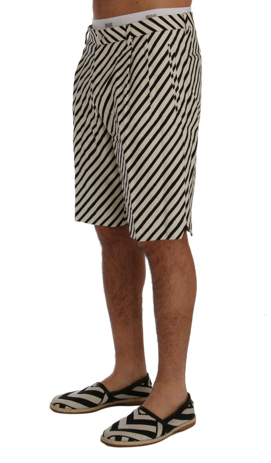 Dolce & Gabbana Weiß Schwarz Gestreifte Hanf Casual Shorts