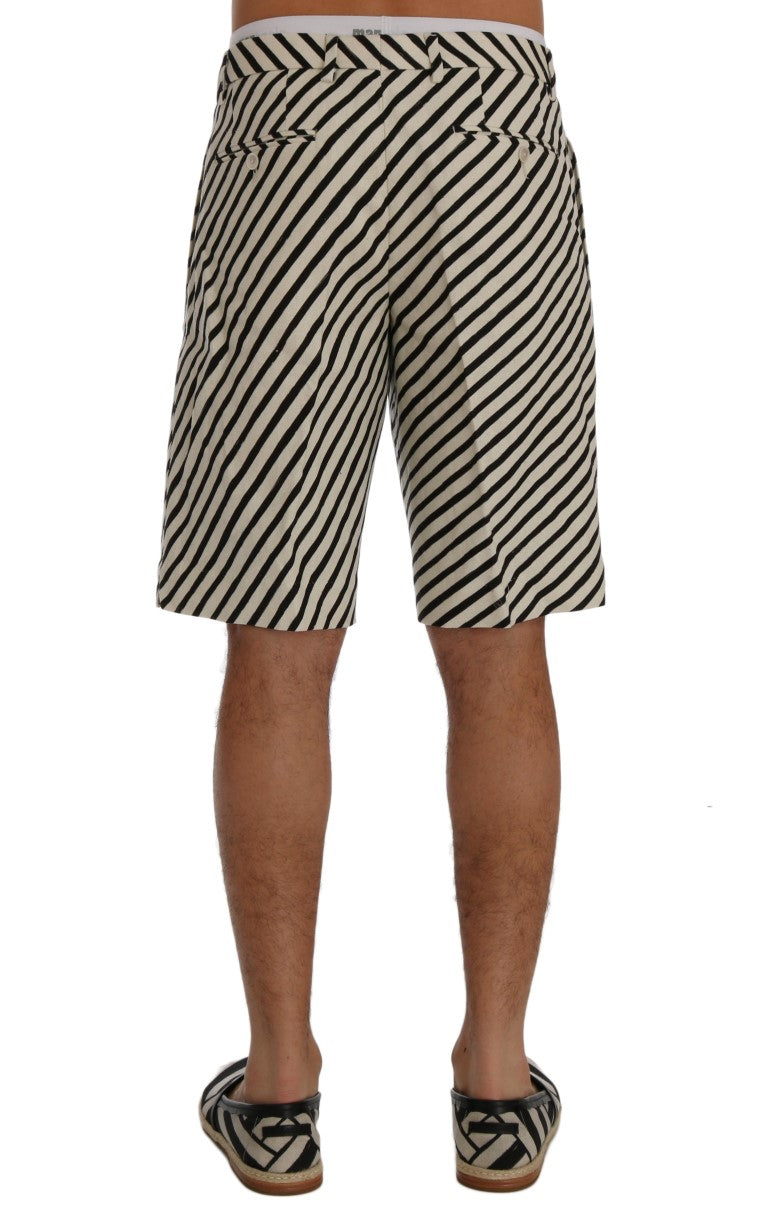 Dolce & Gabbana Weiß Schwarz Gestreifte Hanf Casual Shorts