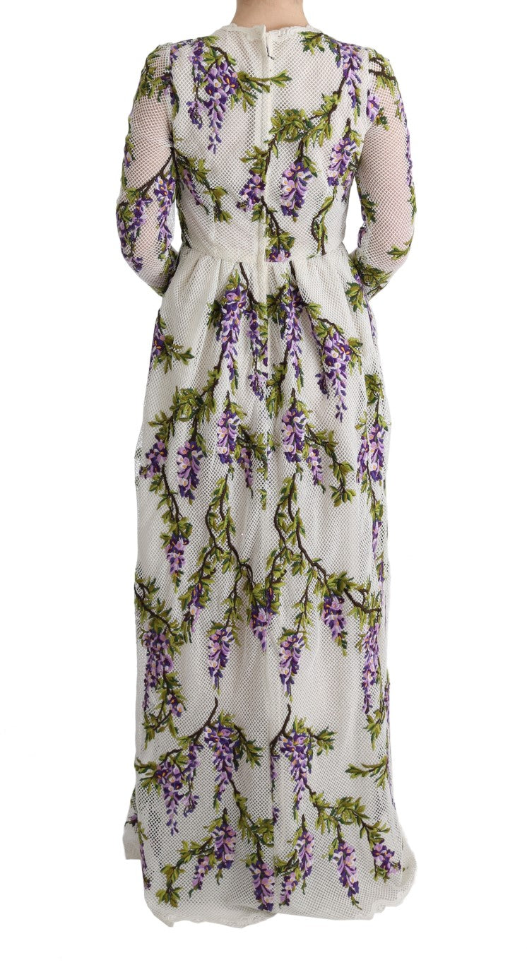 Dolce & Gabbana Weißes geblümtes besticktes Maxikleid