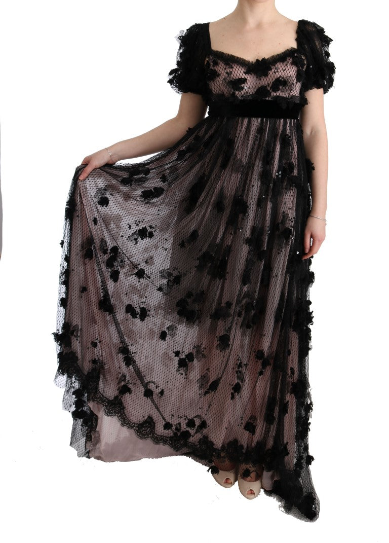 Dolce & Gabbana Schwarz-pinkes Seidenapplikations-Shiftkleid