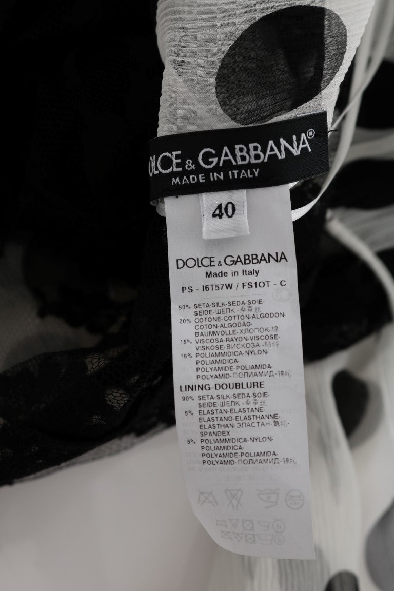 Dolce & Gabbana Schwarz-weiß gepunktetes Kleid mit Blumenmuster