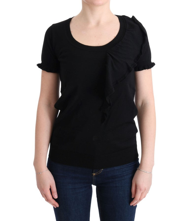 MARGHI LO' Schwarzes Oberteil aus 100% Lana-Wolle Bluse T-shirt