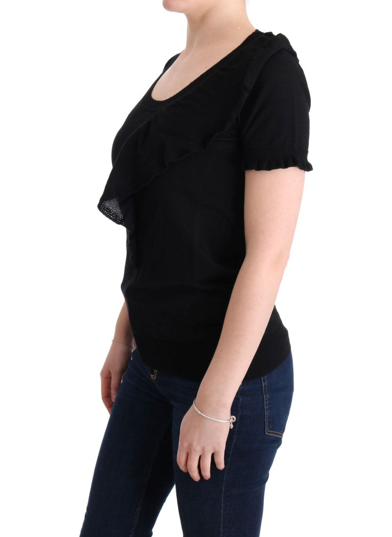 MARGHI LO' Schwarzes Oberteil aus 100% Lana-Wolle Bluse T-shirt