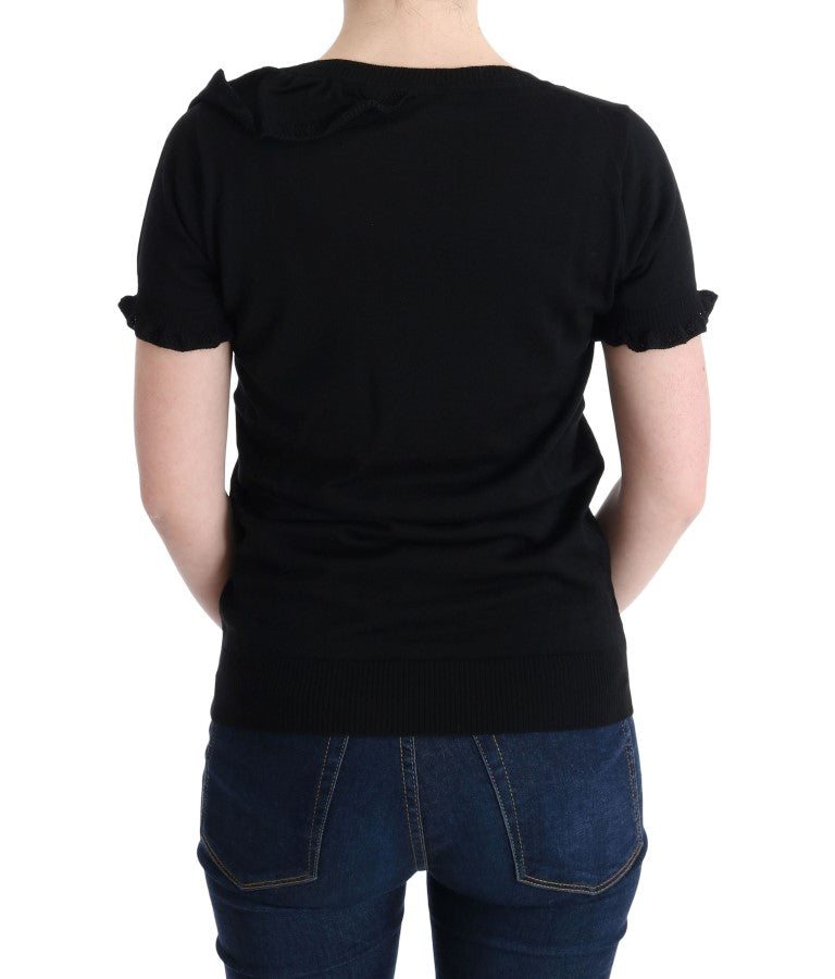 MARGHI LO' Schwarzes Oberteil aus 100% Lana-Wolle Bluse T-shirt