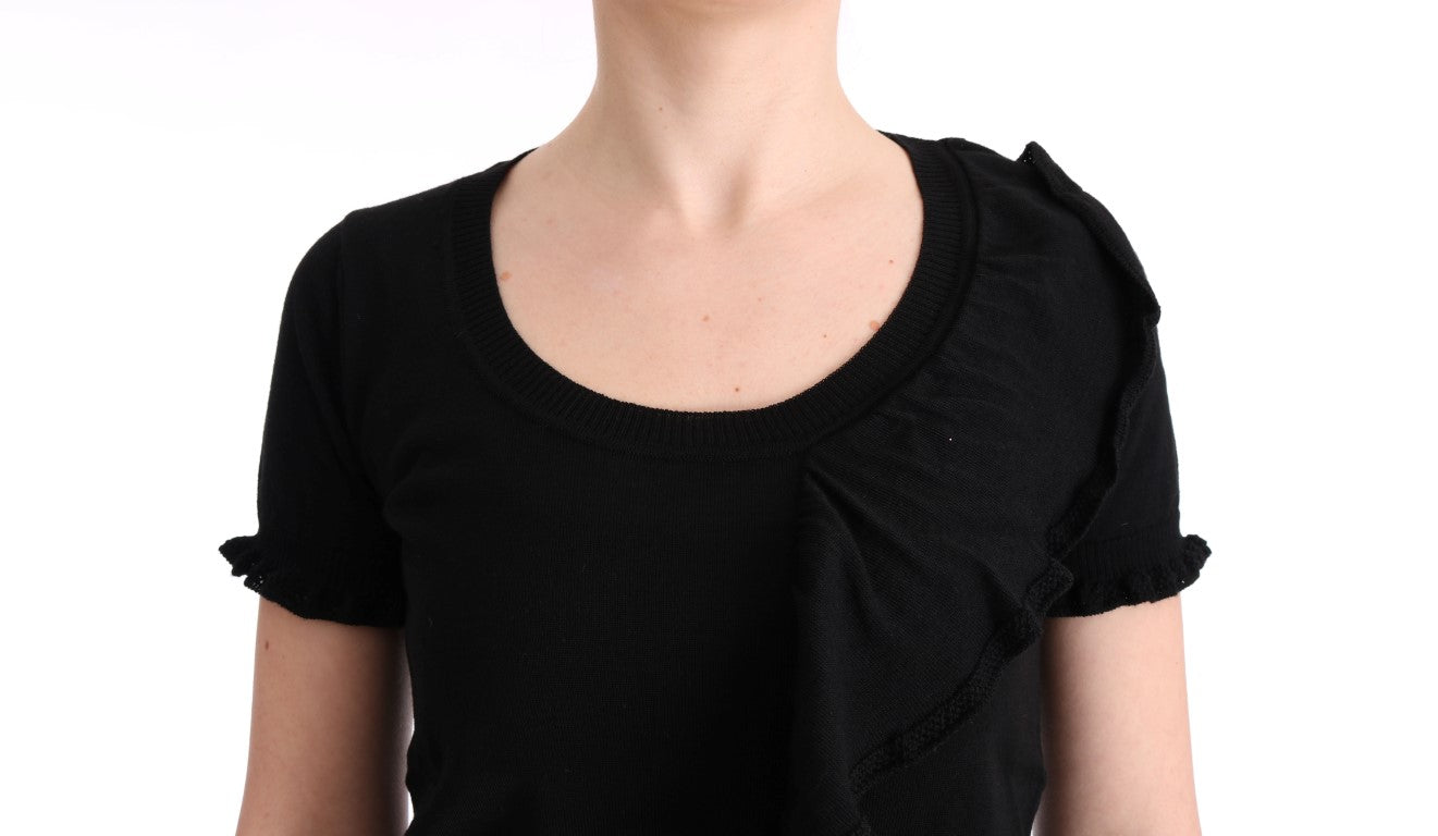 MARGHI LO' Schwarzes Oberteil aus 100% Lana-Wolle Bluse T-shirt
