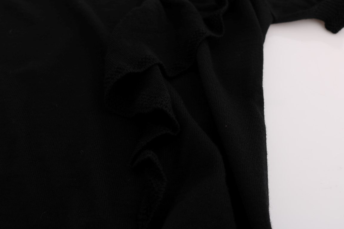 MARGHI LO' Schwarzes Oberteil aus 100% Lana-Wolle Bluse T-shirt