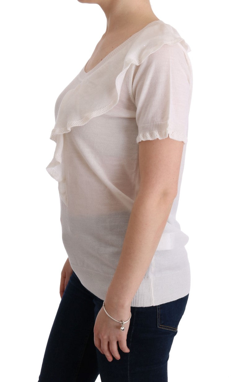 MARGHI LO' Weißes Oberteil aus 100% Lana-Wolle Bluse T-shirt