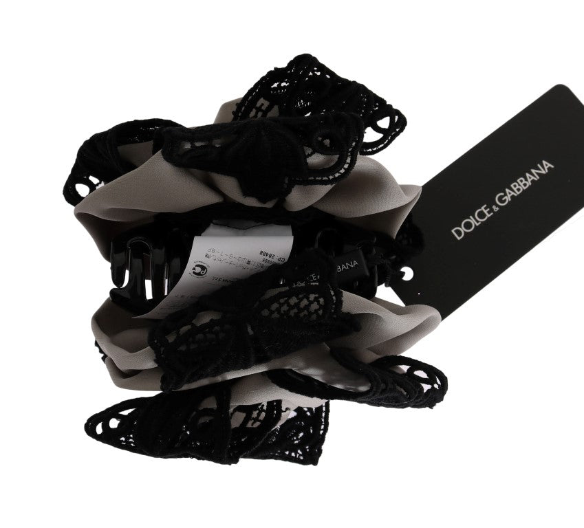 Dolce & Gabbana Graue Seide Schwarze Spitze Haar Kralle