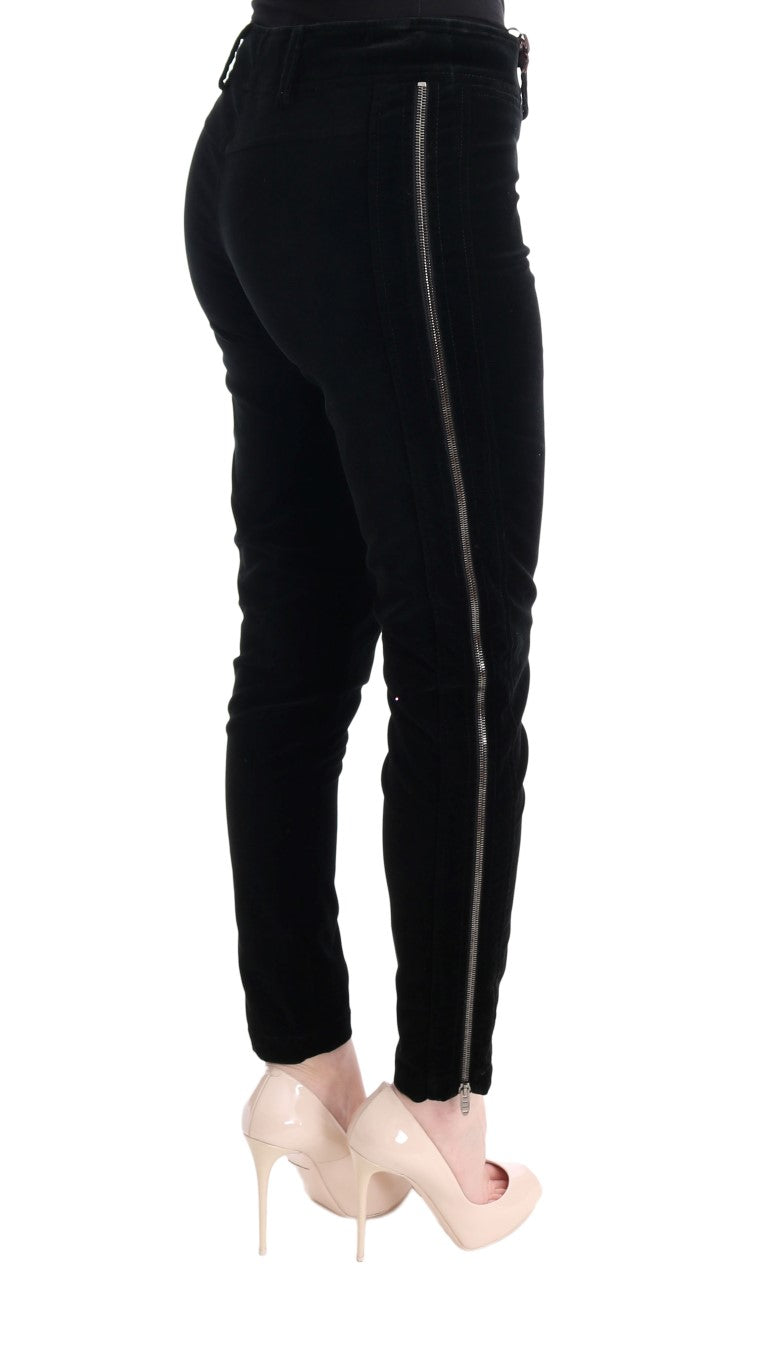 Ermanno Scervino Schwarze Cropped-Hose aus Viskosemischung und Samt