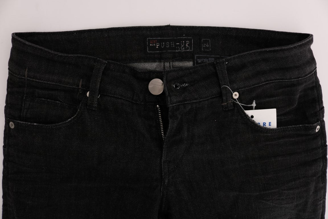Acht Schwarze Denim-Baumwollhosen Slim Fit Jeans