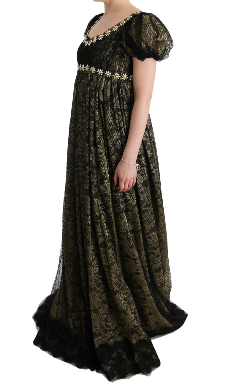 Dolce & Gabbana Schwarz-Gelbes Kristall-Spitzen-Shiftkleid