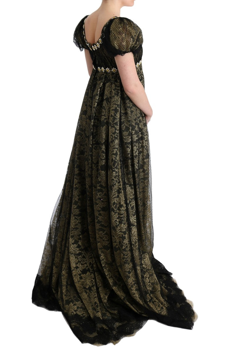 Dolce & Gabbana Schwarz-Gelbes Kristall-Spitzen-Shiftkleid