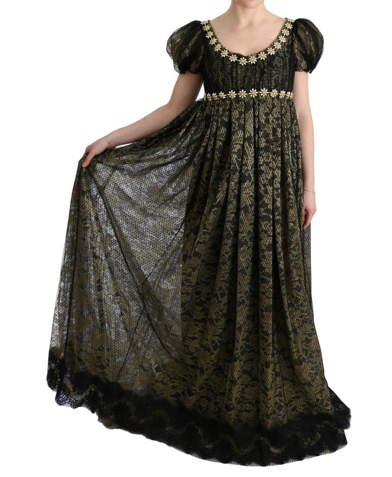 Dolce & Gabbana Schwarz-Gelbes Kristall-Spitzen-Shiftkleid