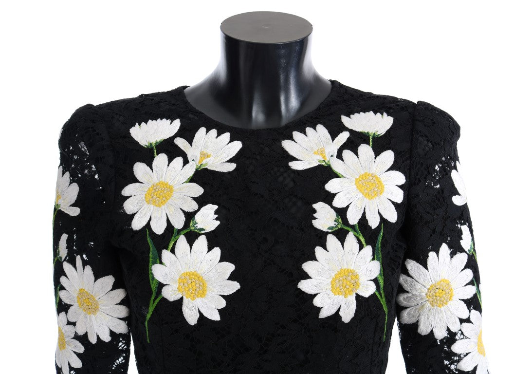 Dolce & Gabbana Schwarzes Kleid aus geblümter Kamillenspitze Sicily