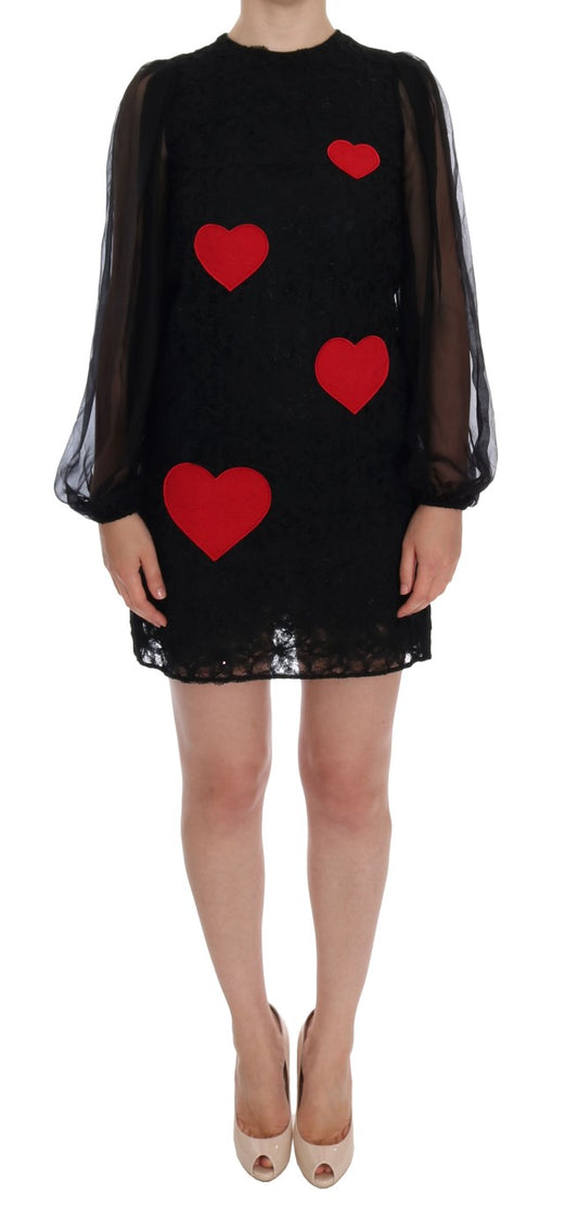 Dolce & Gabbana Rotes Herz-Shiftkleid mit schwarzer Spitze