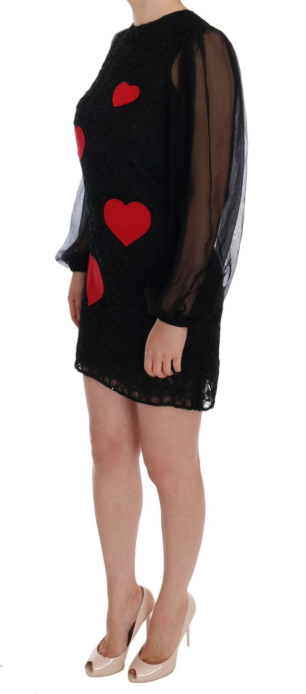 Dolce & Gabbana Rotes Herz-Shiftkleid mit schwarzer Spitze