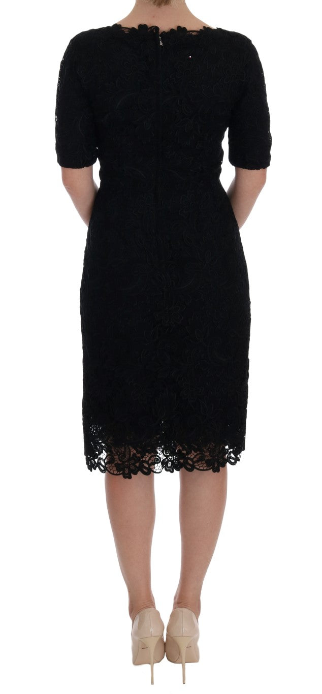 Dolce & Gabbana Schwarzes geblümtes Ricamo Etuikleid