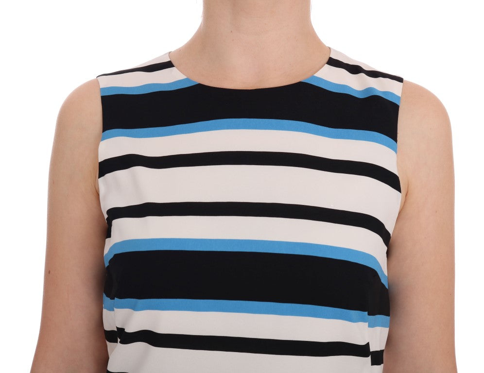 Dolce & Gabbana Blau-weiß gestreiftes Seiden-Stretch-Shiftkleid