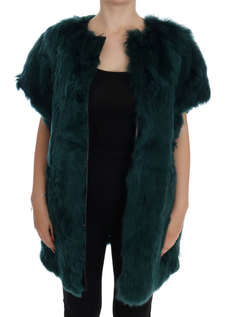 Dolce & Gabbana Grüne Alpakafellweste ärmellose Jacke