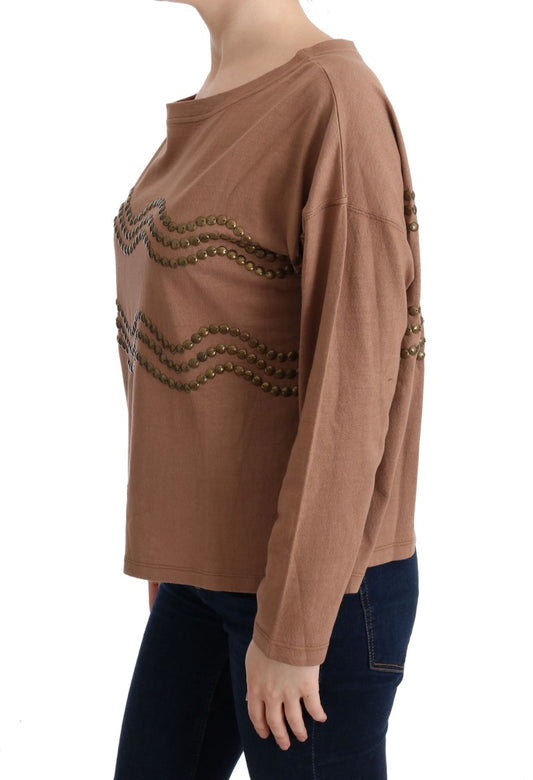 John Galliano Brauner Pullover mit Nieten aus Baumwolle