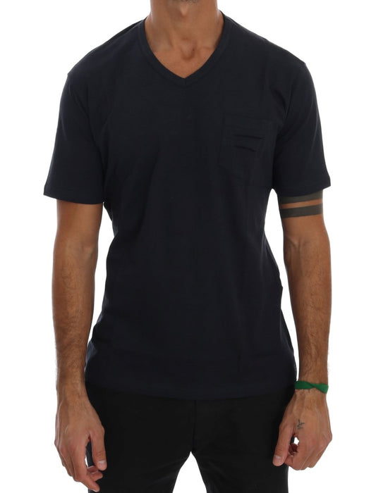 Daniele Alessandrini Blaues T-Shirt mit V-Ausschnitt aus Baumwolle