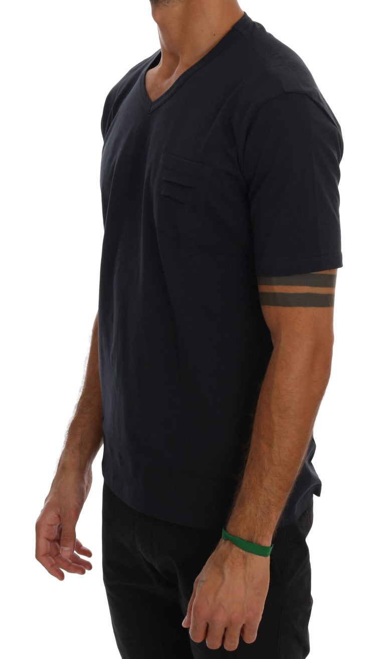 Daniele Alessandrini Blaues T-Shirt mit V-Ausschnitt aus Baumwolle