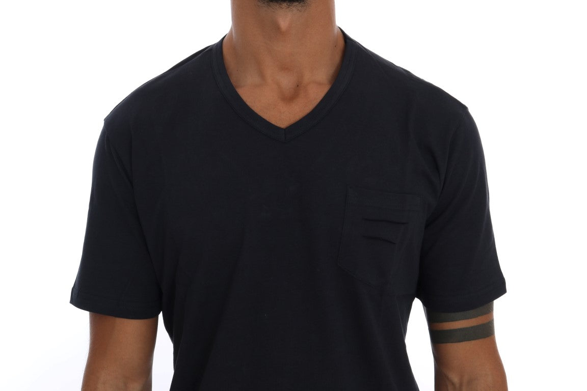 Daniele Alessandrini Blaues T-Shirt mit V-Ausschnitt aus Baumwolle