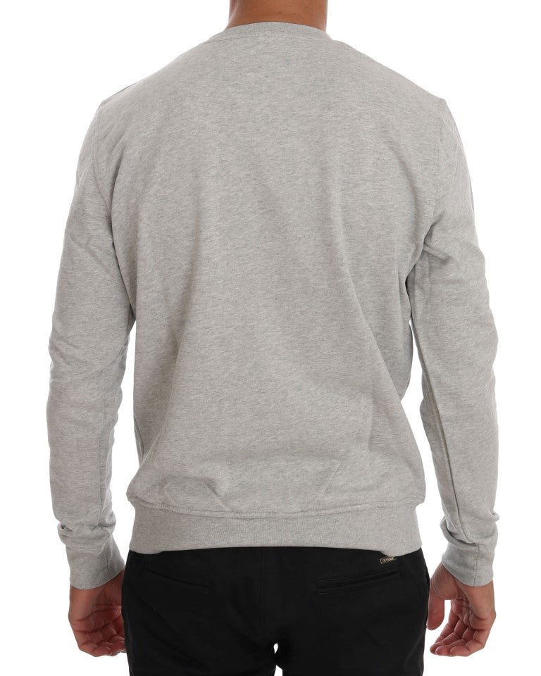 Frankie Morello Grauer Pullover aus Baumwolle mit Rundhalsausschnitt