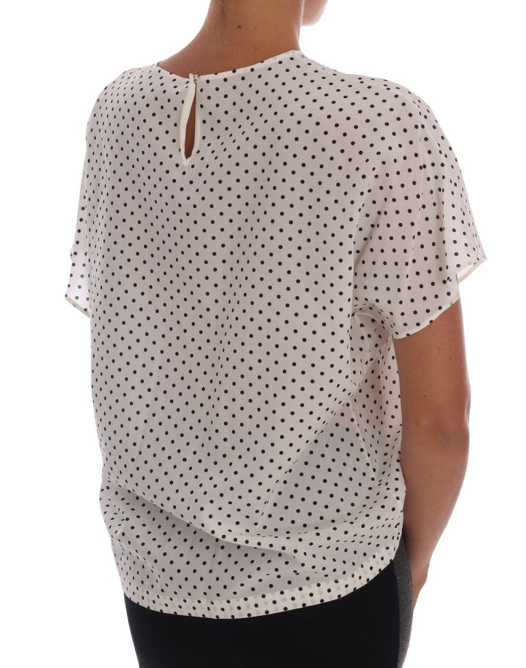 Dolce & Gabbana Weißes gepunktetes T-Shirt-Top aus Seide