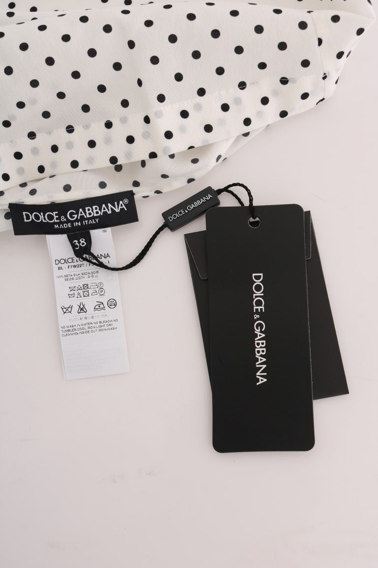 Dolce & Gabbana Weißes gepunktetes T-Shirt-Top aus Seide