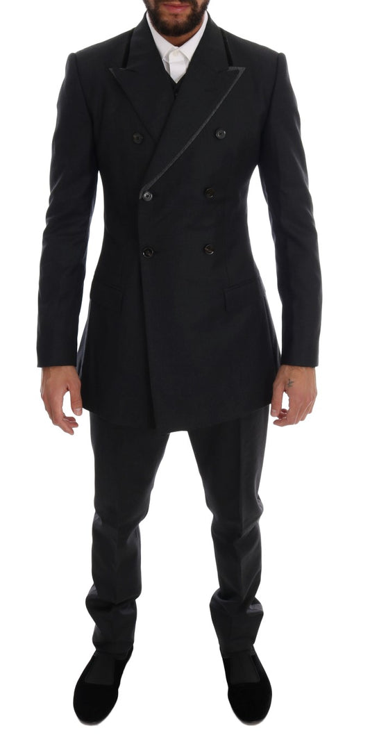 Dolce & Gabbana Grauer doppelreihiger 3-teiliger Anzug aus Wolle