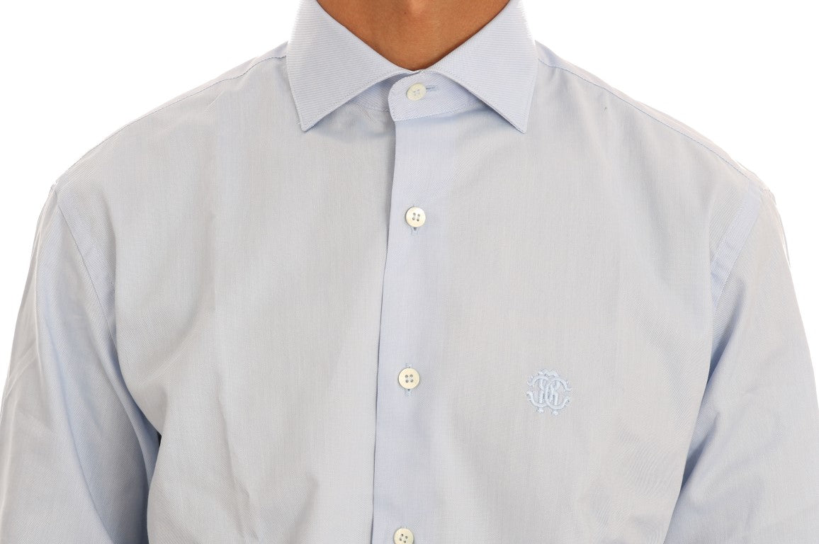 Cavalli Hellblaues Slim Fit Hemd aus Baumwolle