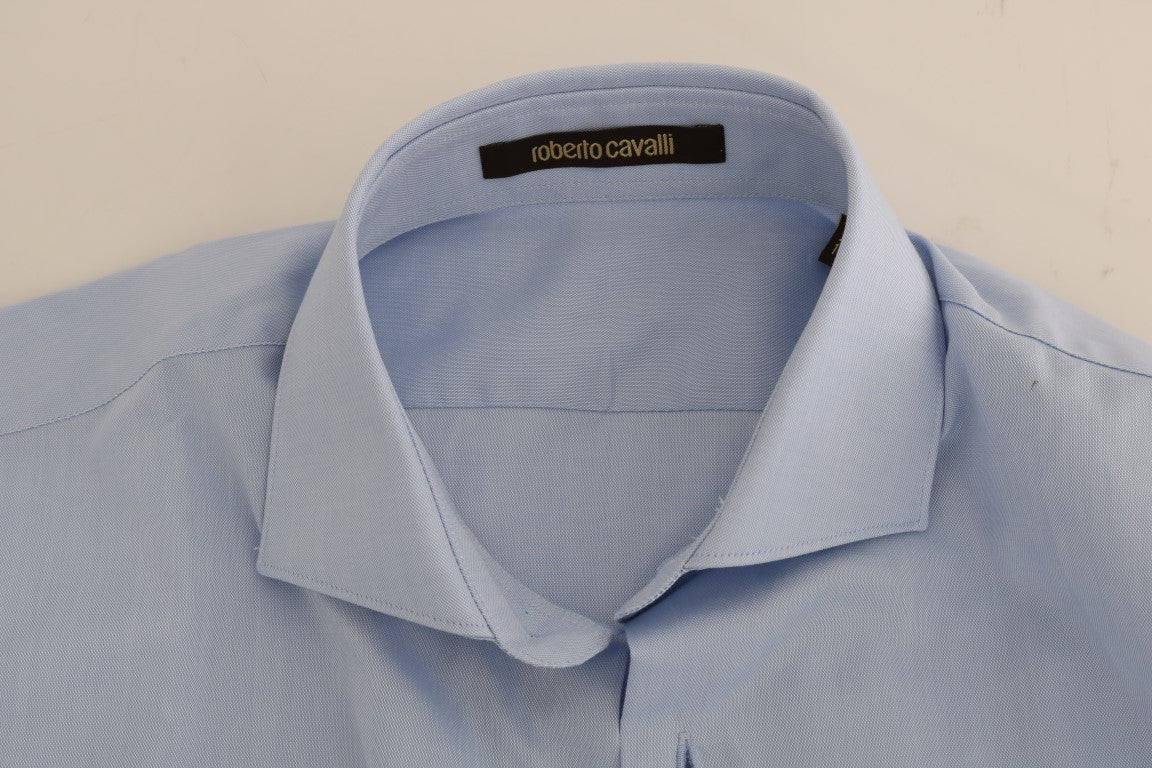 Cavalli Hellblaues Slim Fit Hemd aus Baumwolle