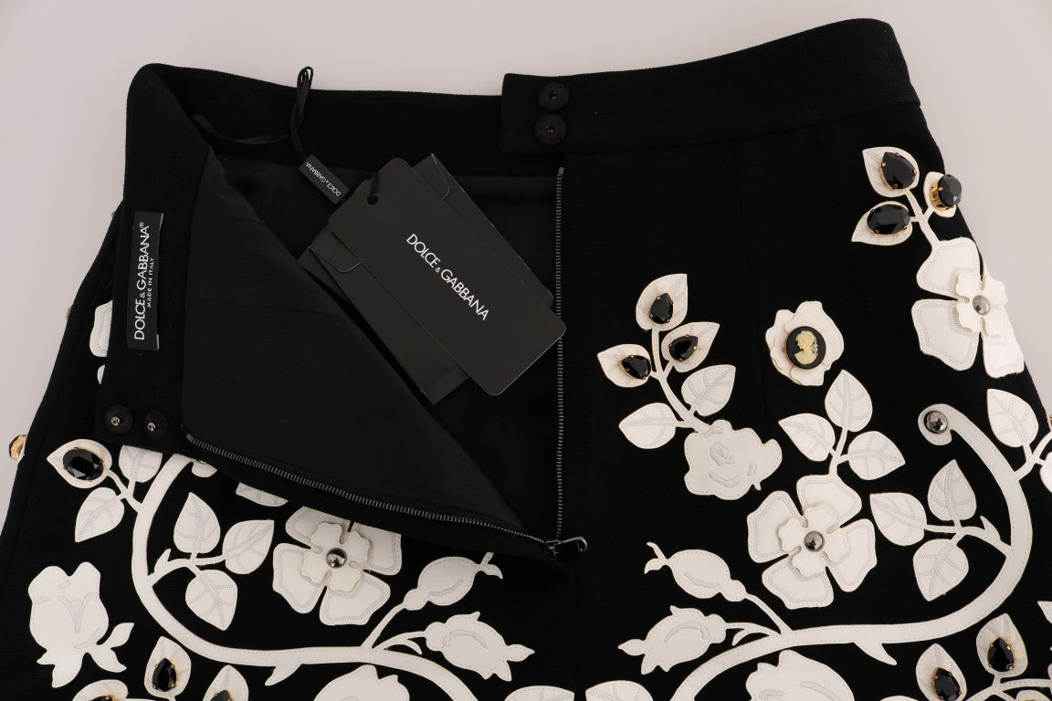 Dolce & Gabbana Schwarzer Crystal Floral Bleistiftrock
