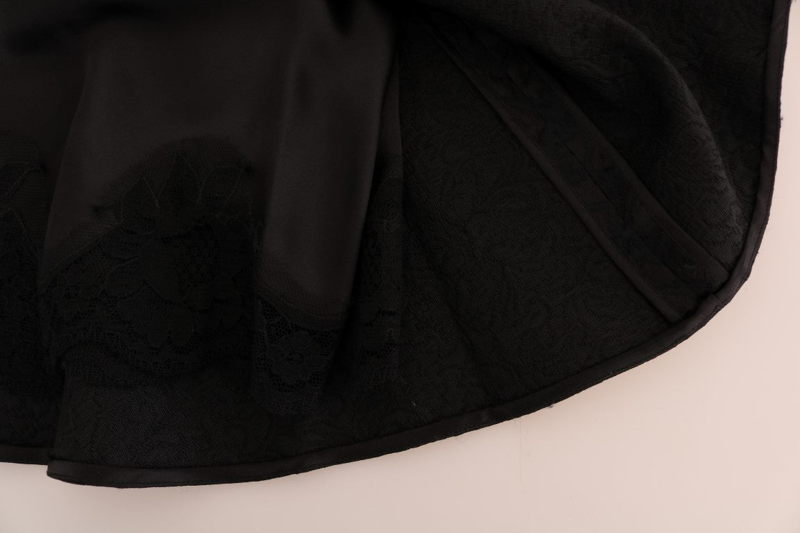 Dolce & Gabbana Schwarzer A-Linien-Rock aus geblümter Jacquard-Seide