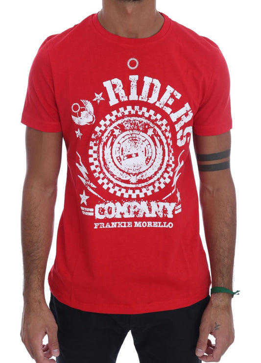 Frankie Morello Rotes Baumwoll-RIDERS T-Shirt mit Rundhalsausschnitt