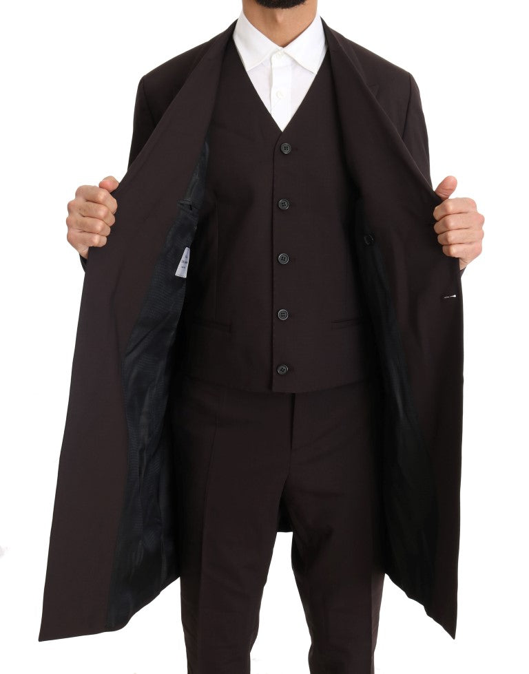 Dolce & Gabbana Bordeauxfarbener Woll-Stretch-Anzug, lang, 3-teilig