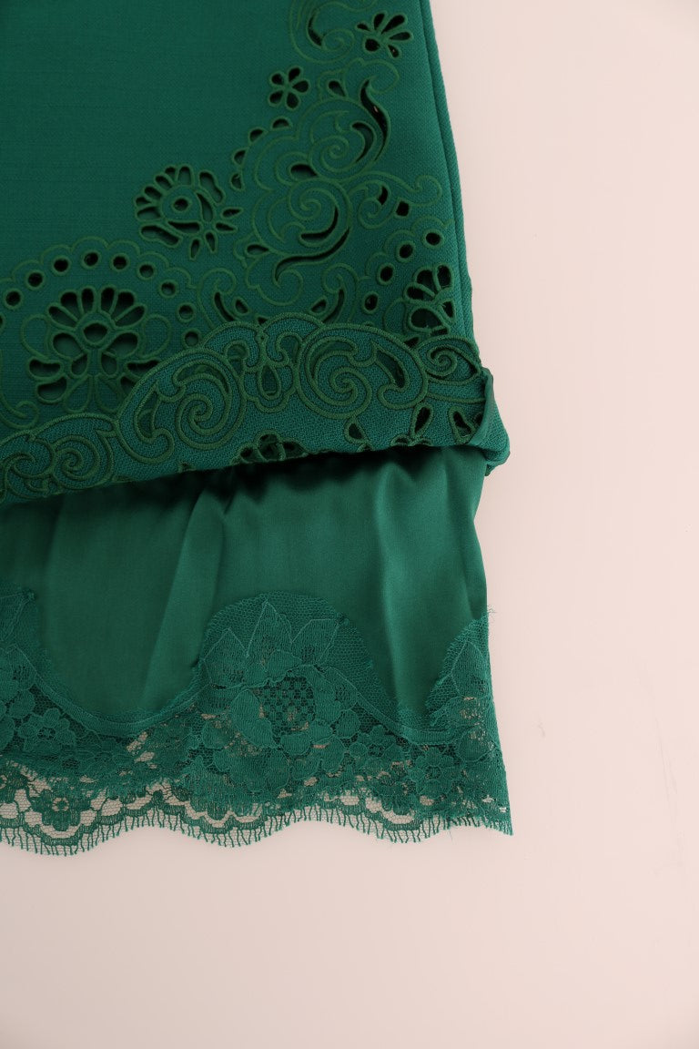 Dolce & Gabbana Grünes Kleid mit Blumenausschnitt aus Seidenwolle