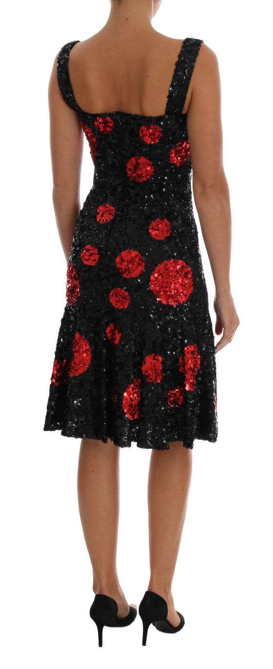 Dolce & Gabbana Schwarz-Rot Paillettenbesetztes Etuikleid