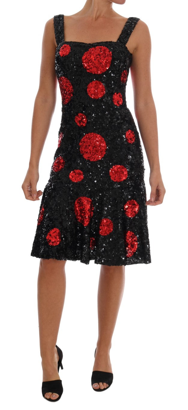 Dolce & Gabbana Schwarz-Rot Paillettenbesetztes Etuikleid