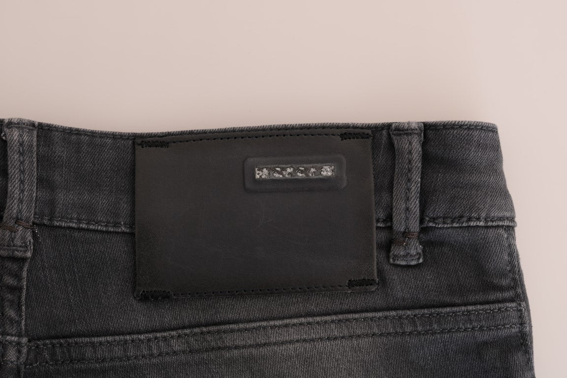 Acht Graue Slim Fit Denim-Jeans aus Baumwolle