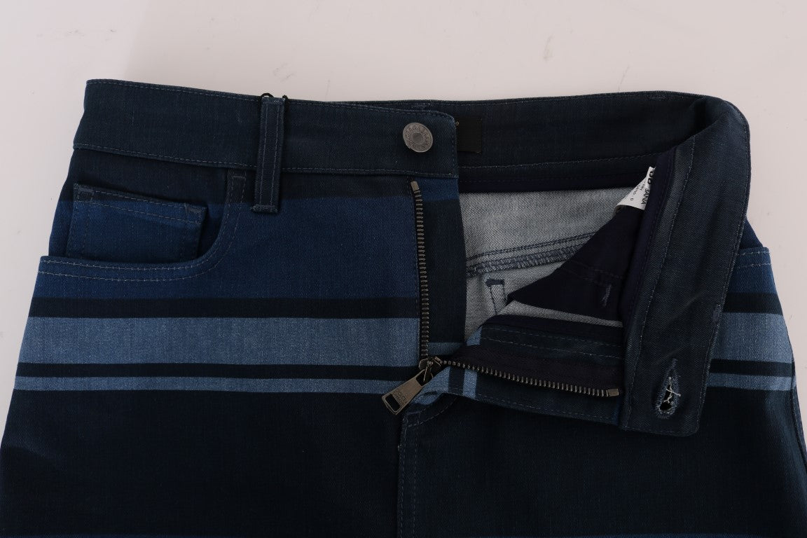 Dolce & Gabbana Kurzer blauer gestreifter Mini-Denim-Rock