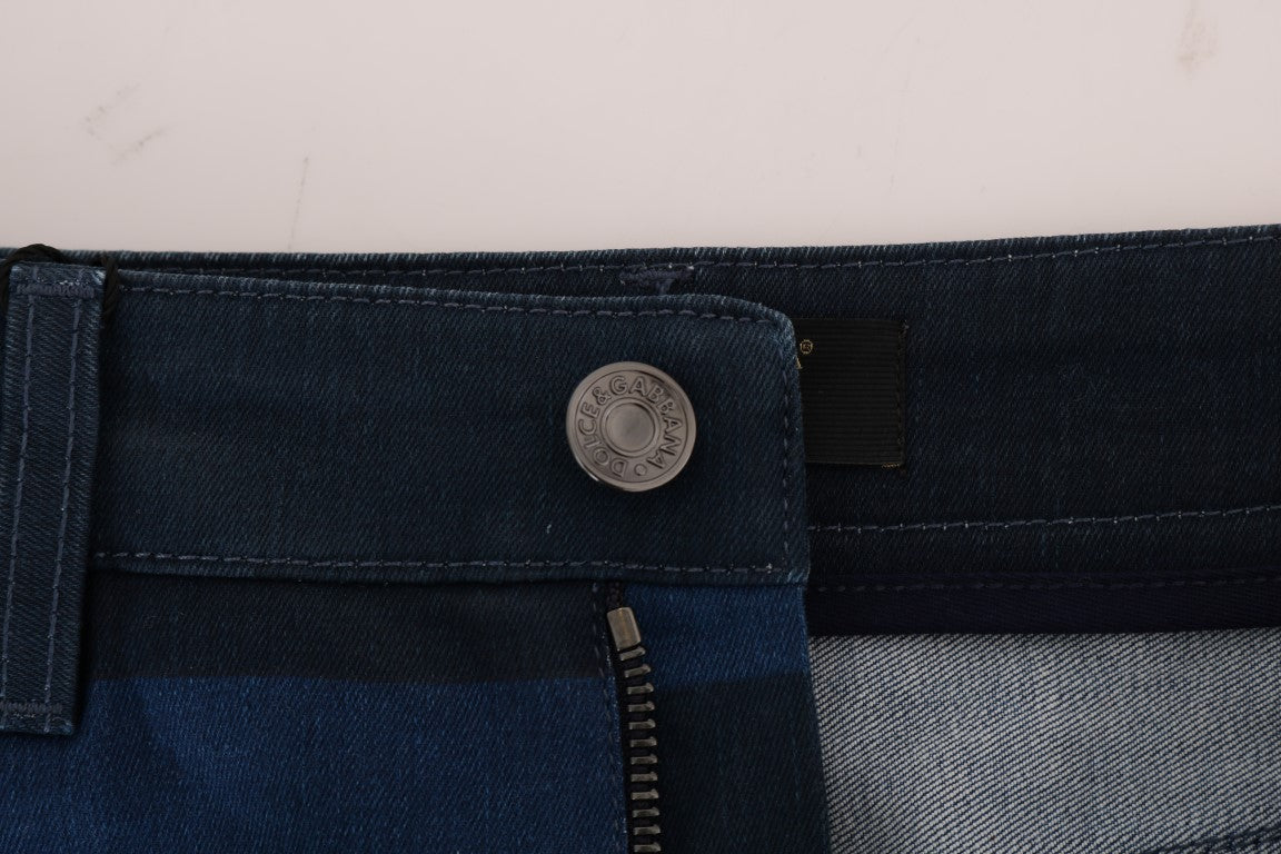 Dolce & Gabbana Kurzer blauer gestreifter Mini-Denim-Rock