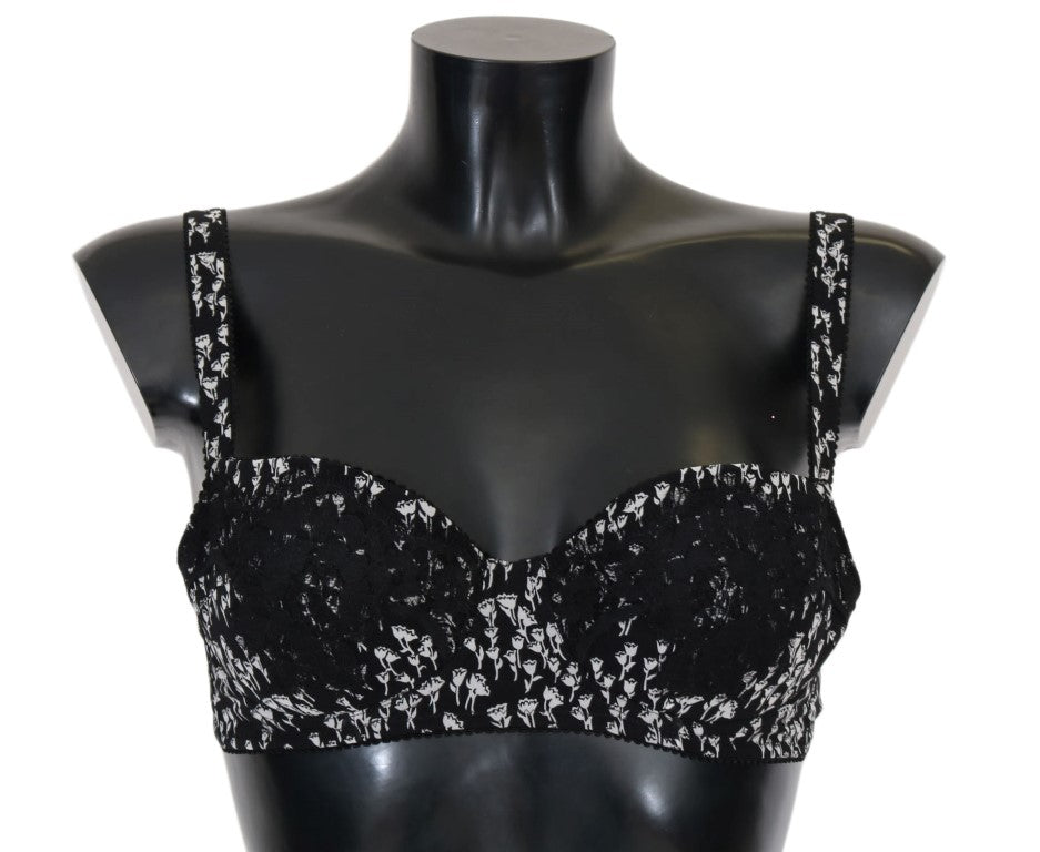 Dolce & Gabbana Schwarz Seide Weiß Spitze Stretch Unterwäsche BH