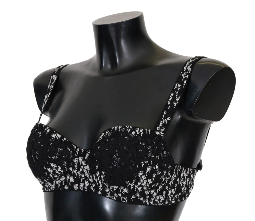 Dolce & Gabbana Schwarz Seide Weiß Spitze Stretch Unterwäsche BH