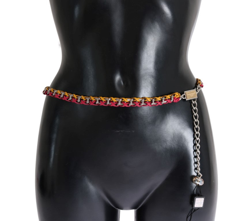 Dolce & Gabbana Rot Gelb Leder Kristall Gürtel