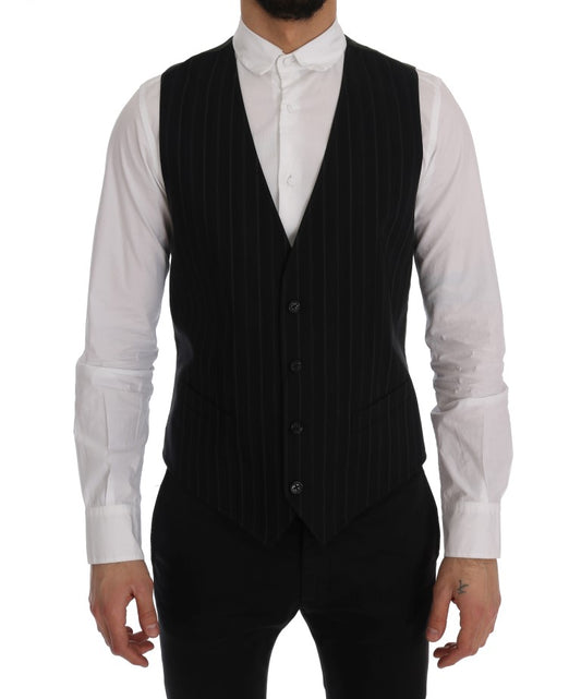 Dolce & Gabbana Schwarze STAFF Baumwollweste mit Streifen