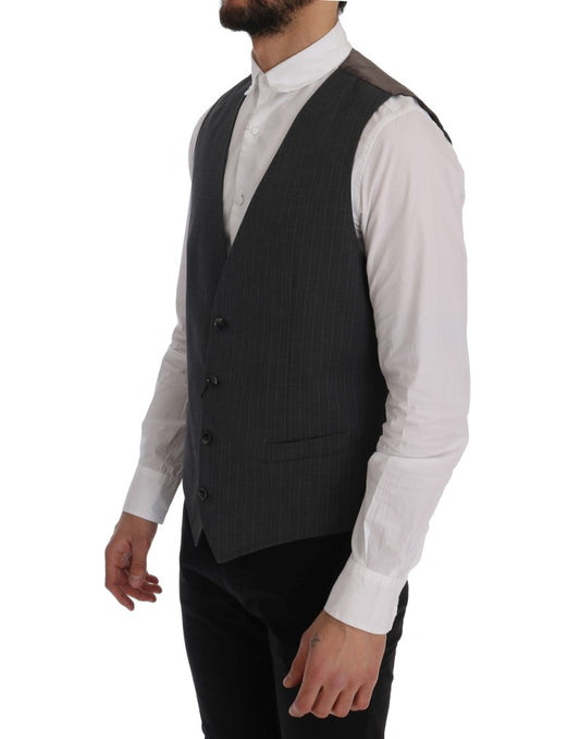 Dolce & Gabbana Graue STAFF Baumwollweste mit Streifen