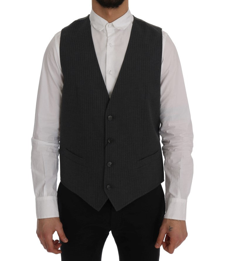 Dolce & Gabbana Graue STAFF Baumwollweste mit Streifen